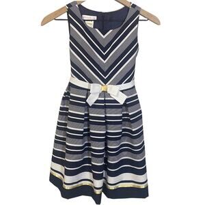 Bonnie Jean Nautical Striped Blue White Bow Accent Special Occasion Dress Sz 10